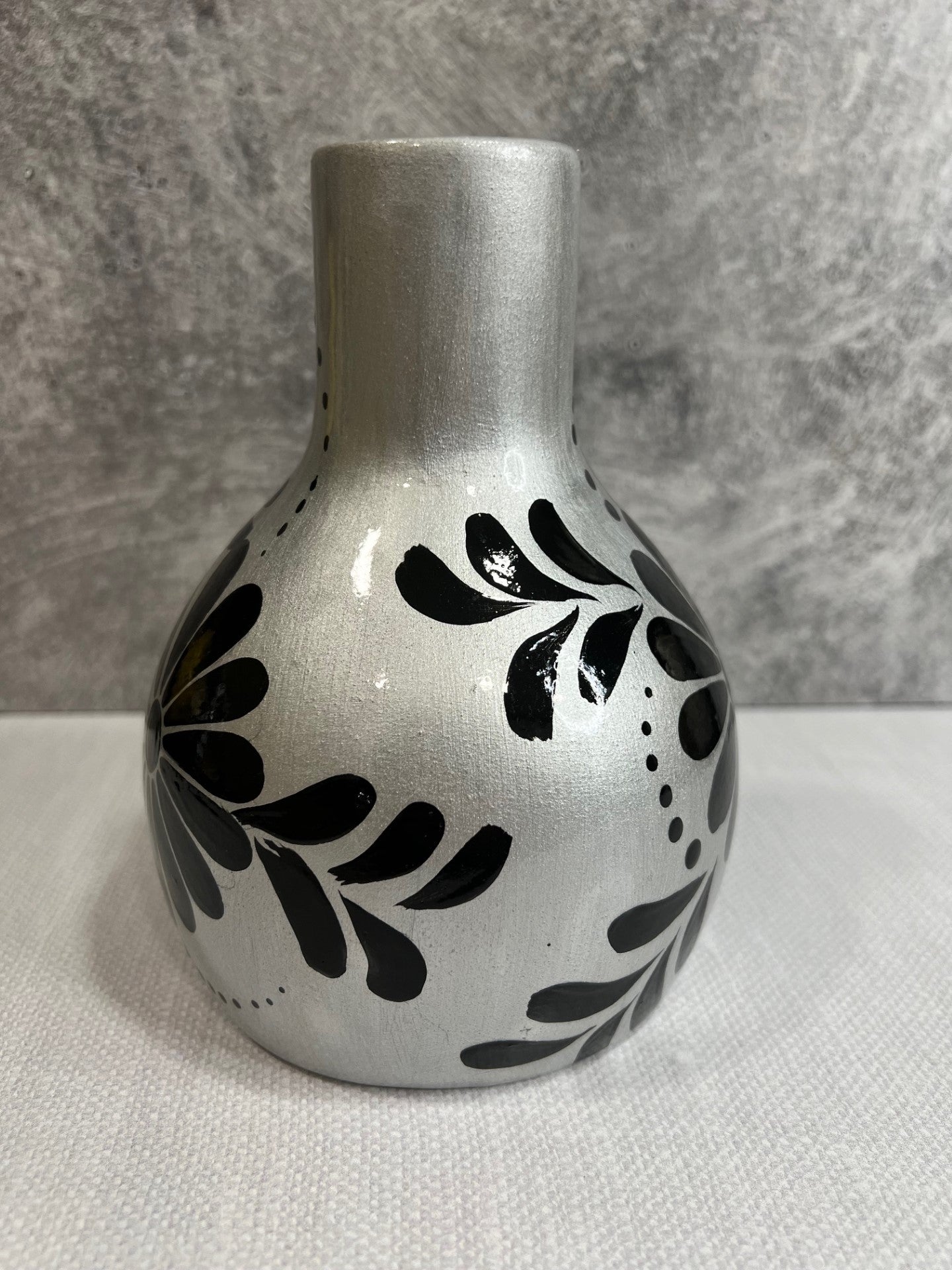 Hand Painted Chimney - Silver w/ Black Flowers