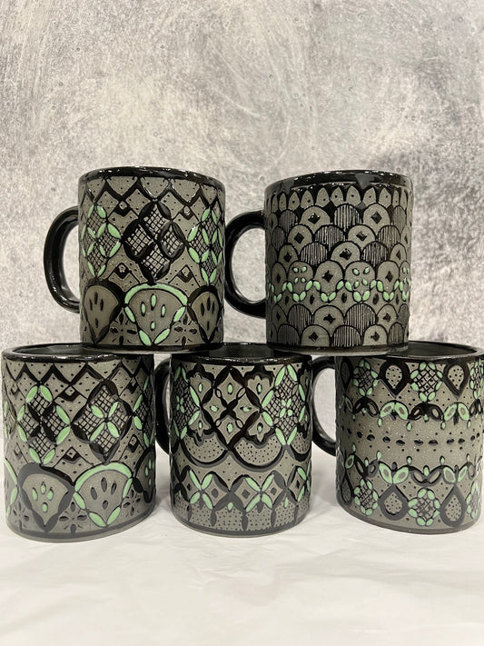 Tazas de Servin, Ceramic Black & Green - Various Designs