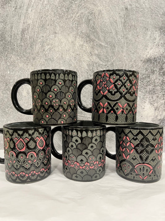 Tazas de Servin, Ceramic Black & Pink - Various Designs