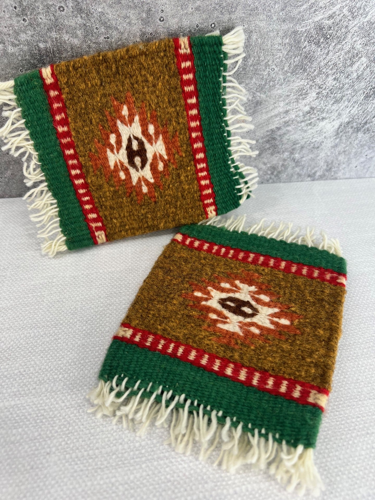 Wool Coasters - Green/Brown/Red, Set of 4