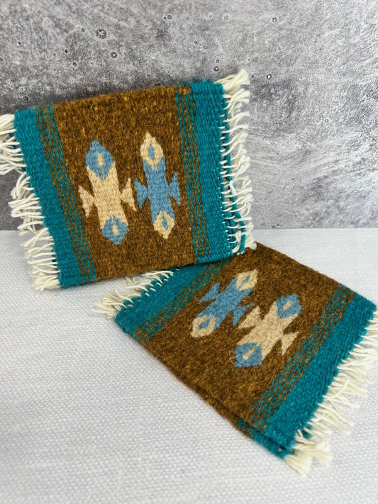 Wool Coasters - Teal/Brown, Set of 4