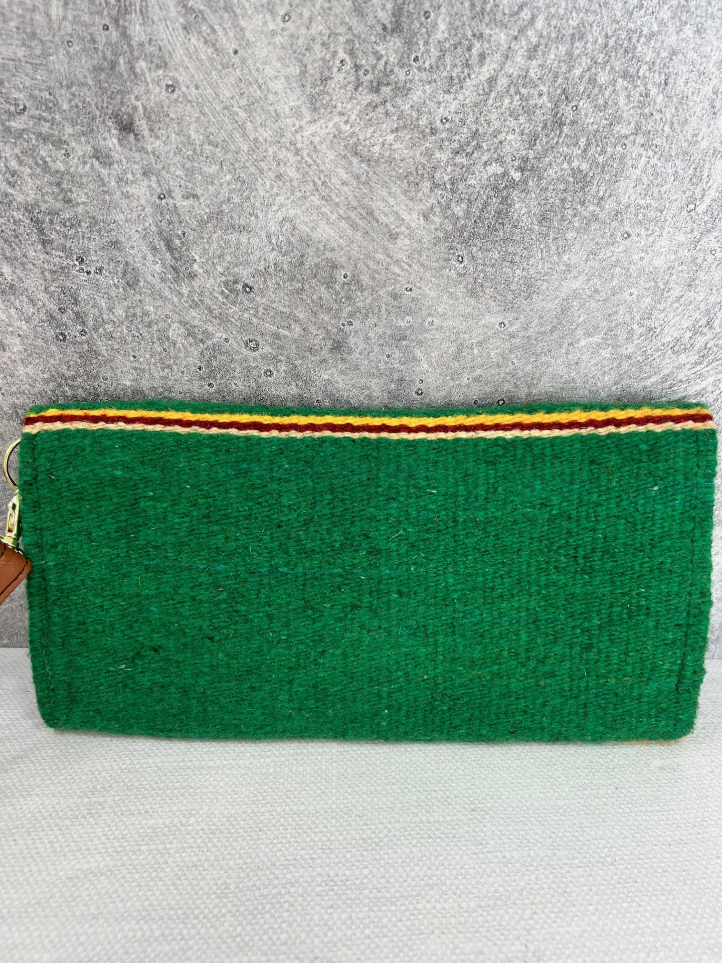 Teotitlan Wool Clutch Bag w/ Leather Wrist Strap - Green