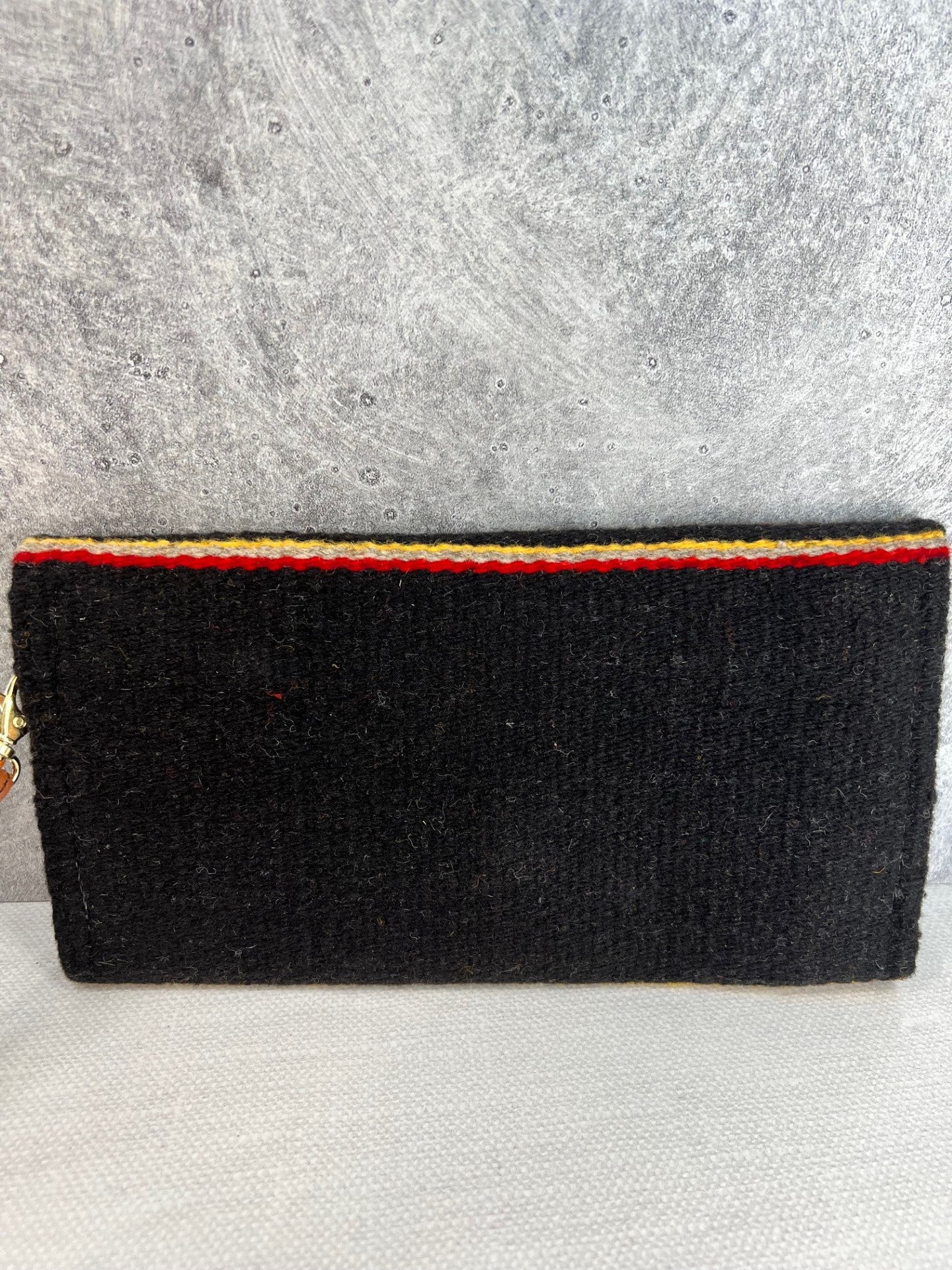 Teotitlan Wool Clutch Bag w/ Leather Wrist Strap - Black