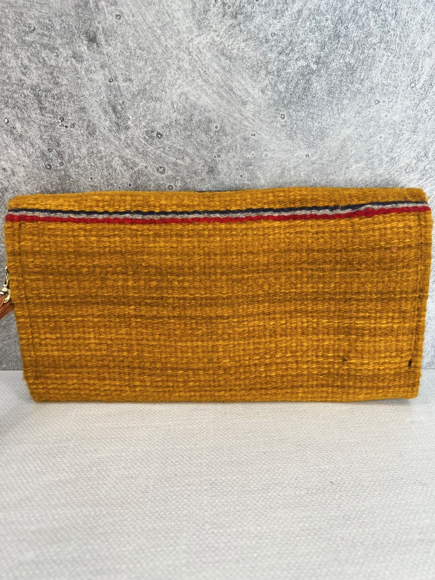 Teotitlan Wool Clutch Bag w/ Leather Wrist Strap - Dark Mustard