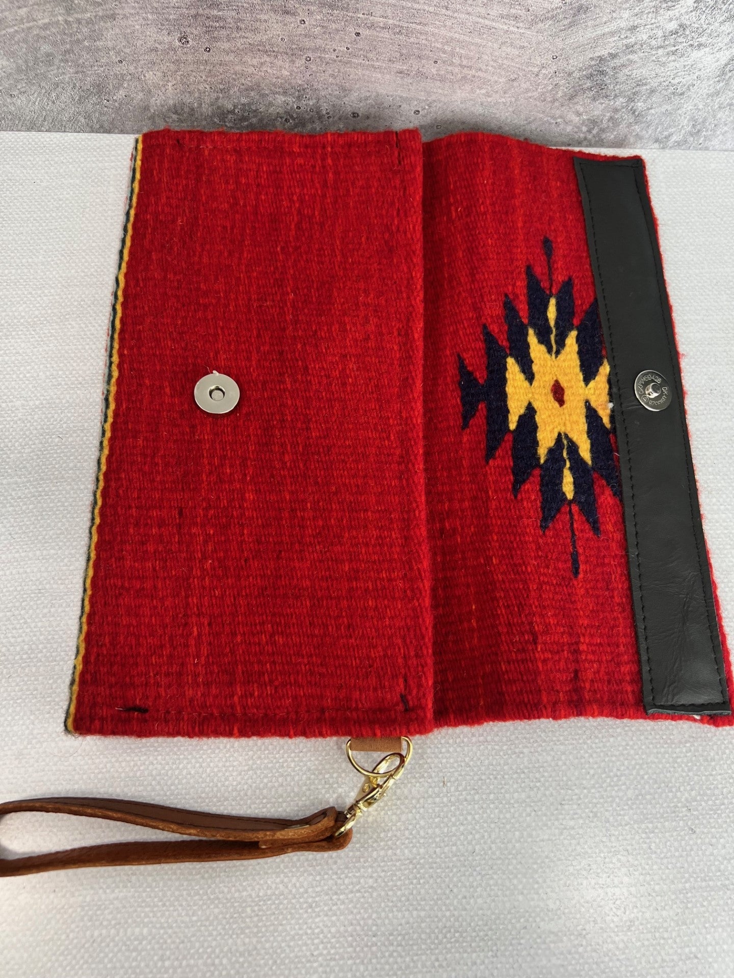 Teotitlan Wool Clutch Bag w/ Leather Wrist Strap - Red