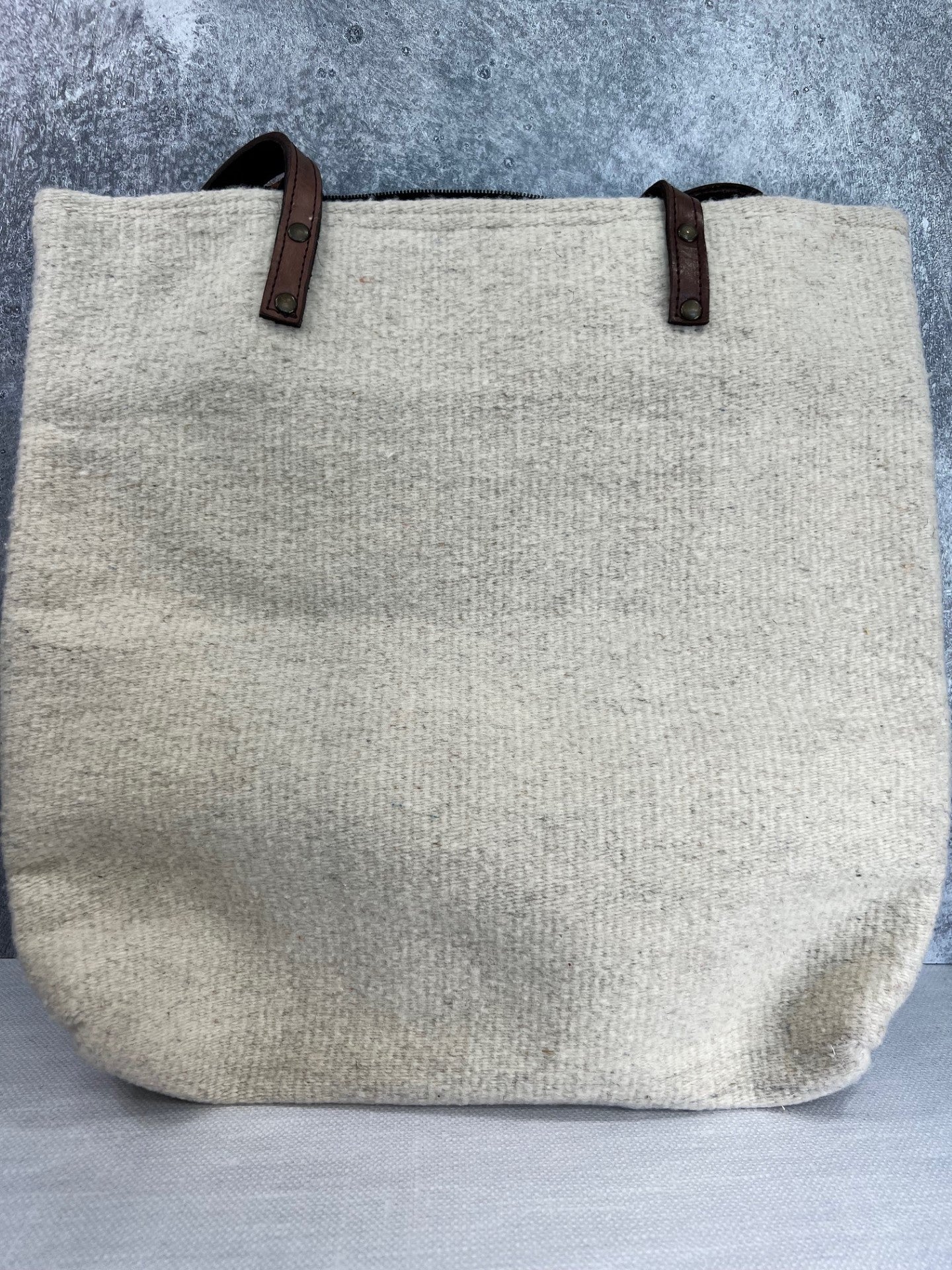 Teotitlan Wool Large Shoulder Tote Handbag - Beige