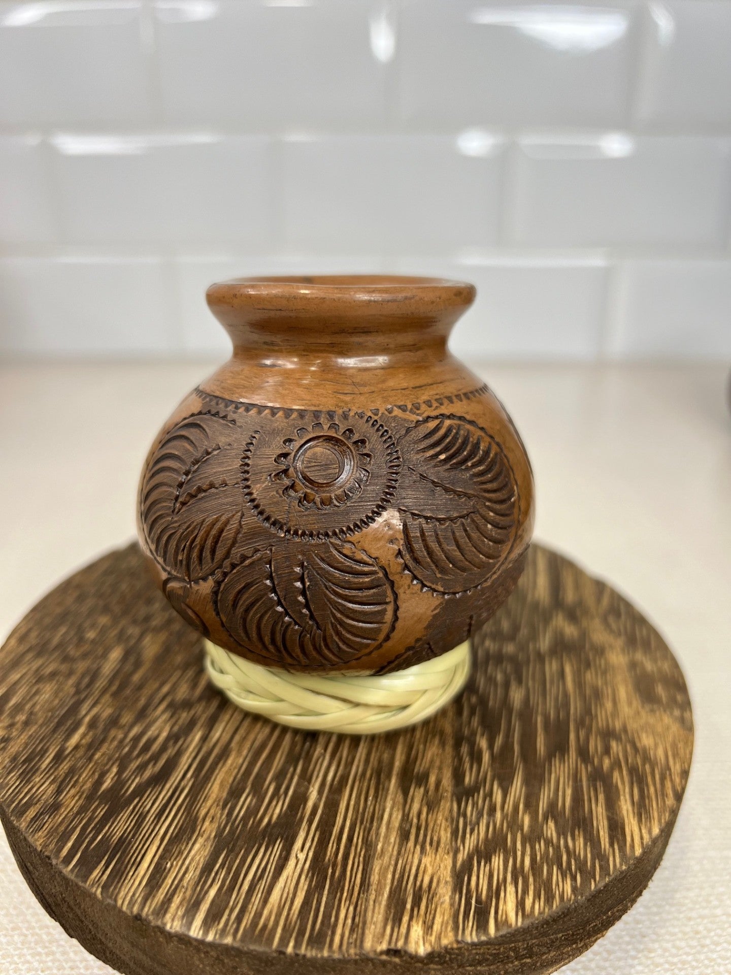 Carved Flowers Burnished Clay Mini Vase - Different Designs