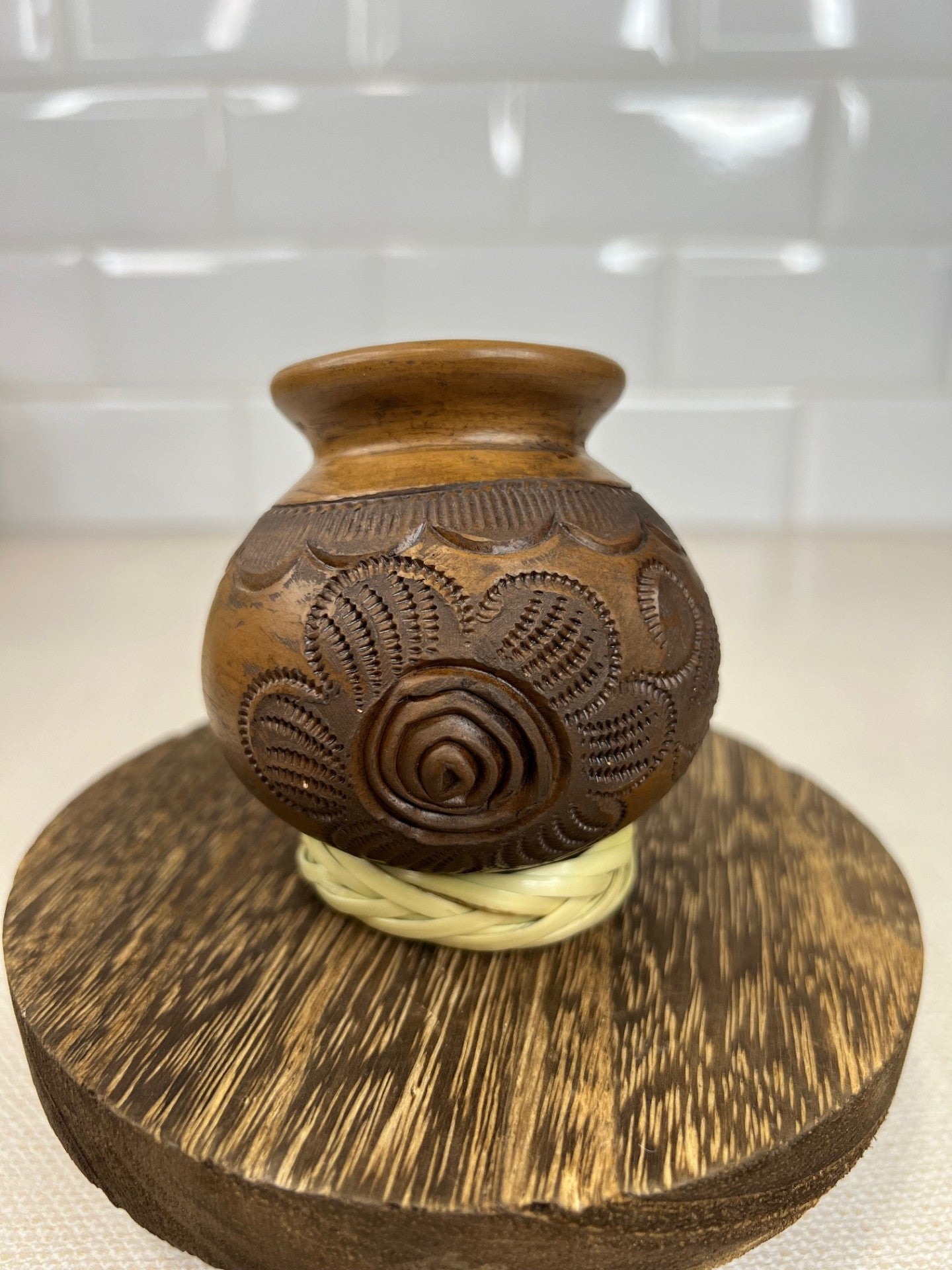 Carved Flowers Burnished Clay Mini Vase - Different Designs