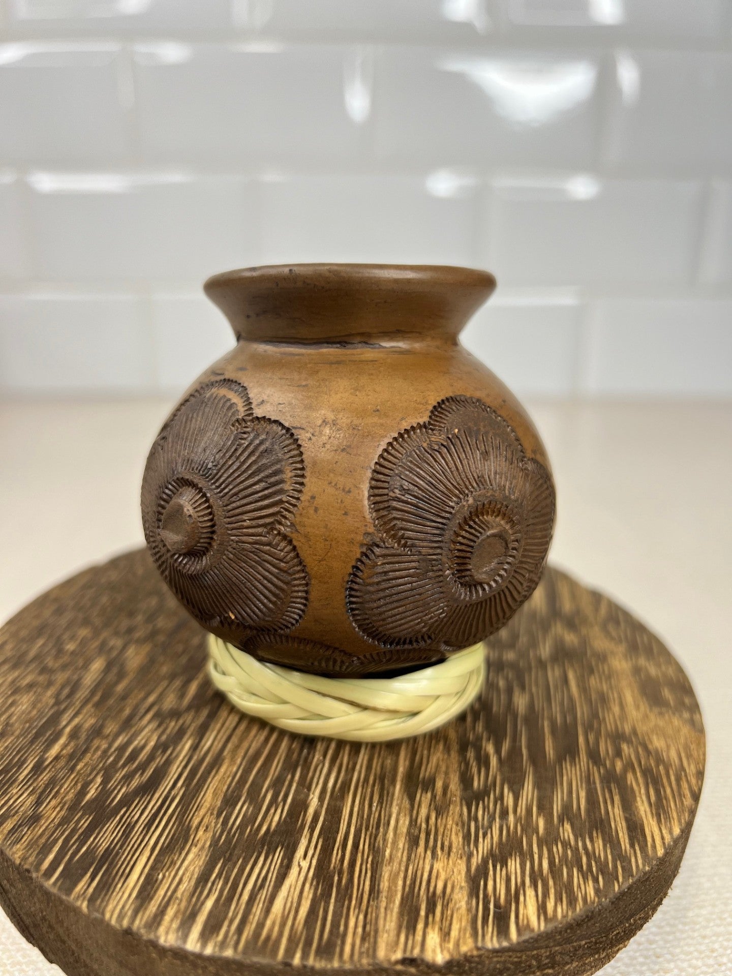 Carved Flowers Burnished Clay Mini Vase - Different Designs