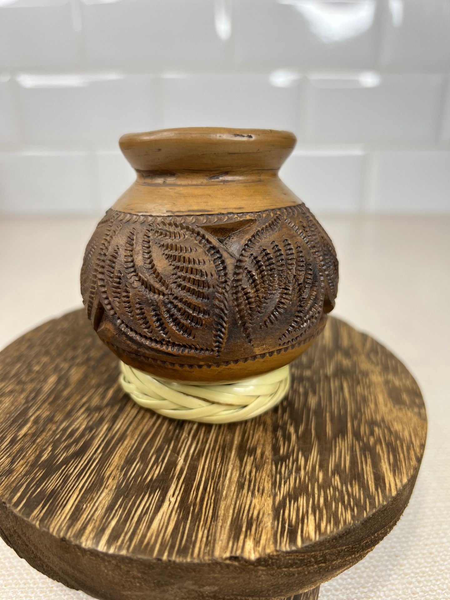 Carved Flowers Burnished Clay Mini Vase - Different Designs