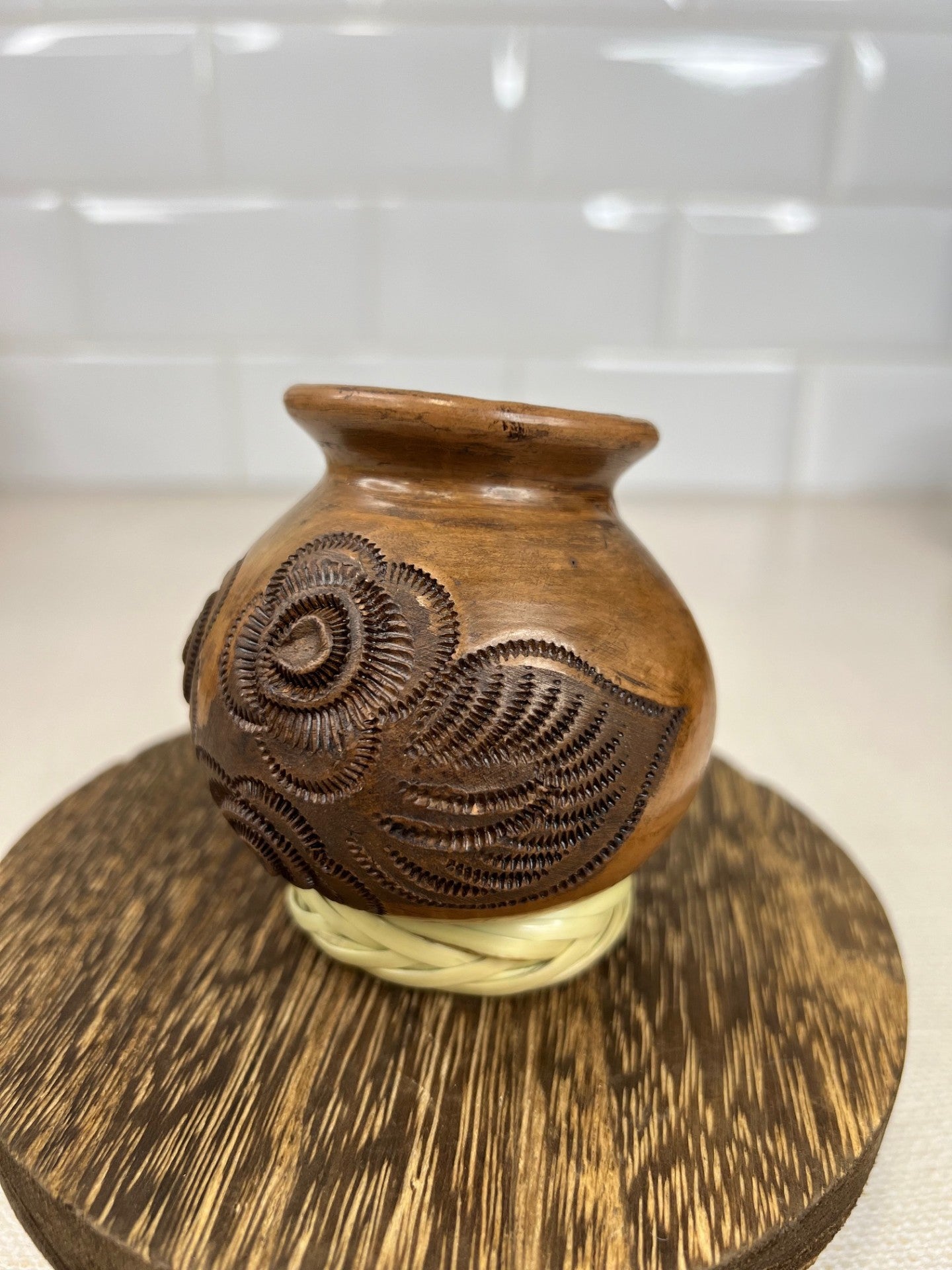 Carved Flowers Burnished Clay Mini Vase - Different Designs