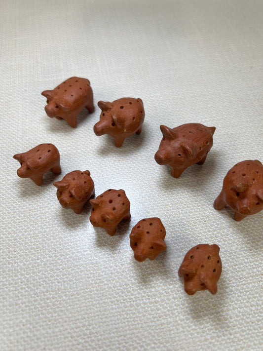 Red Clay Piggy Toothpick Holder