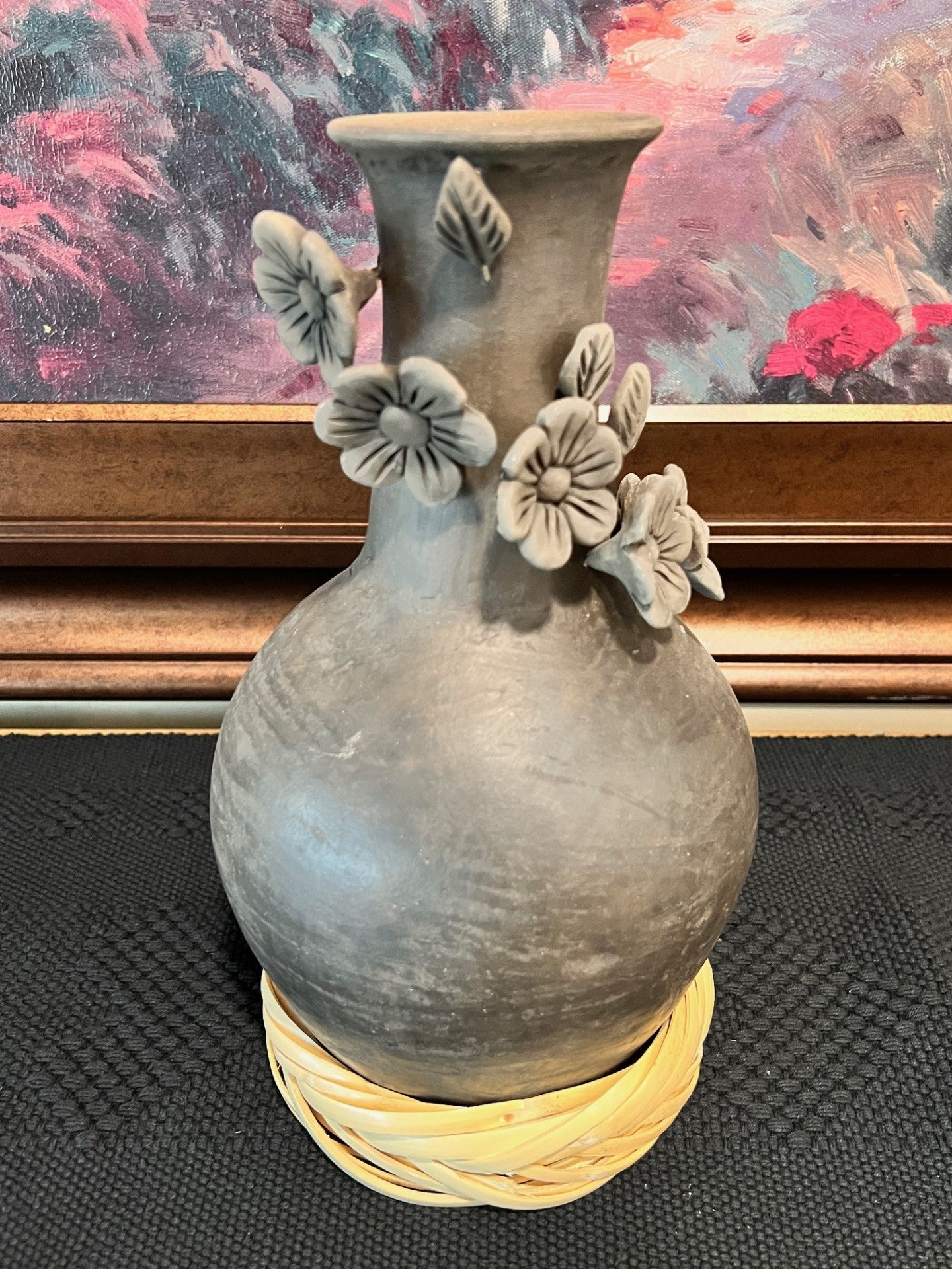 Atzompa Smoked Clay Vase w/ Flowers