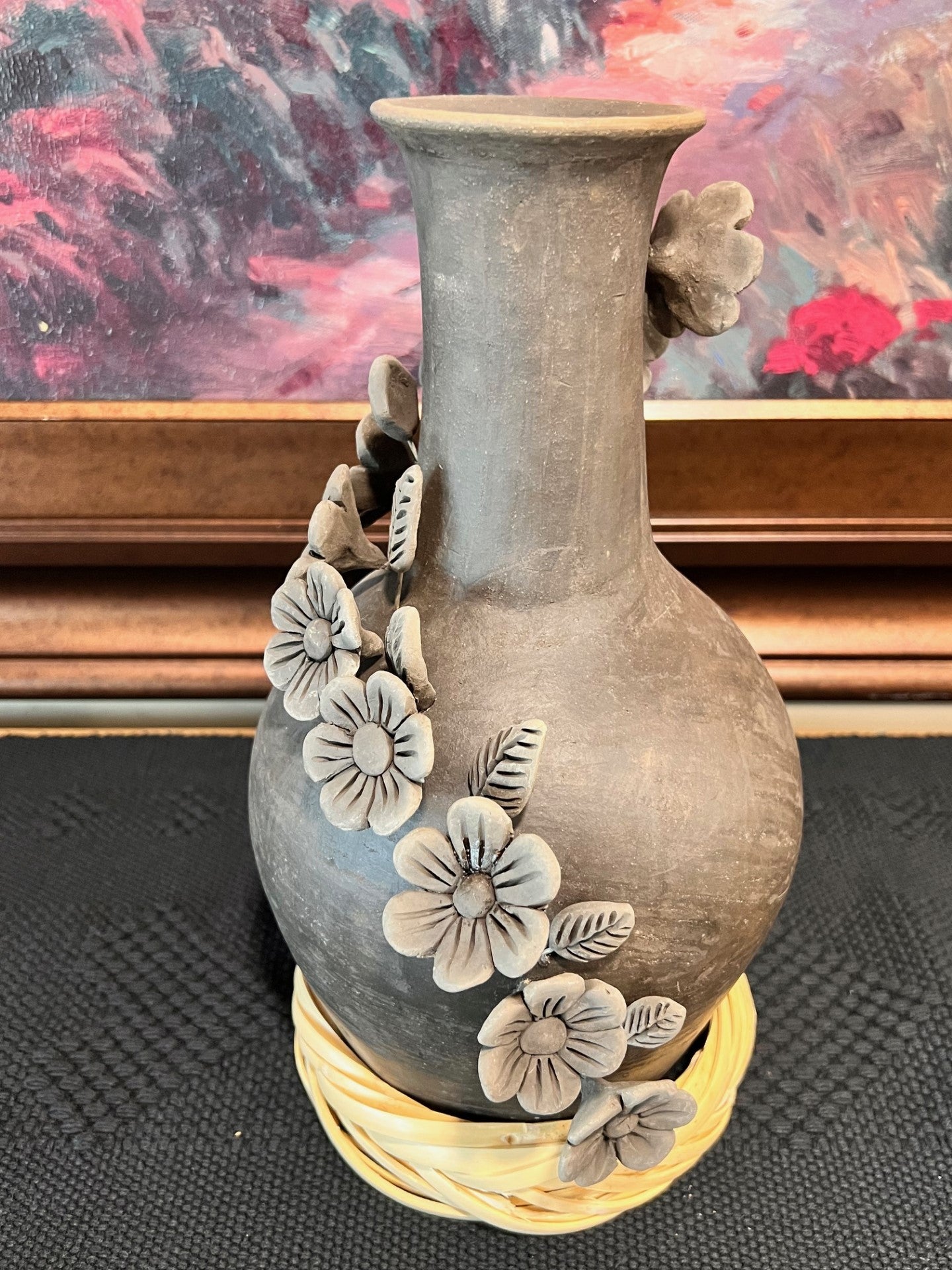 Atzompa Smoked Clay Vase w/ Flowers