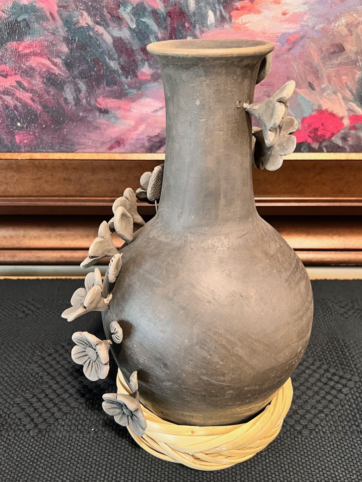 Atzompa Smoked Clay Vase w/ Flowers