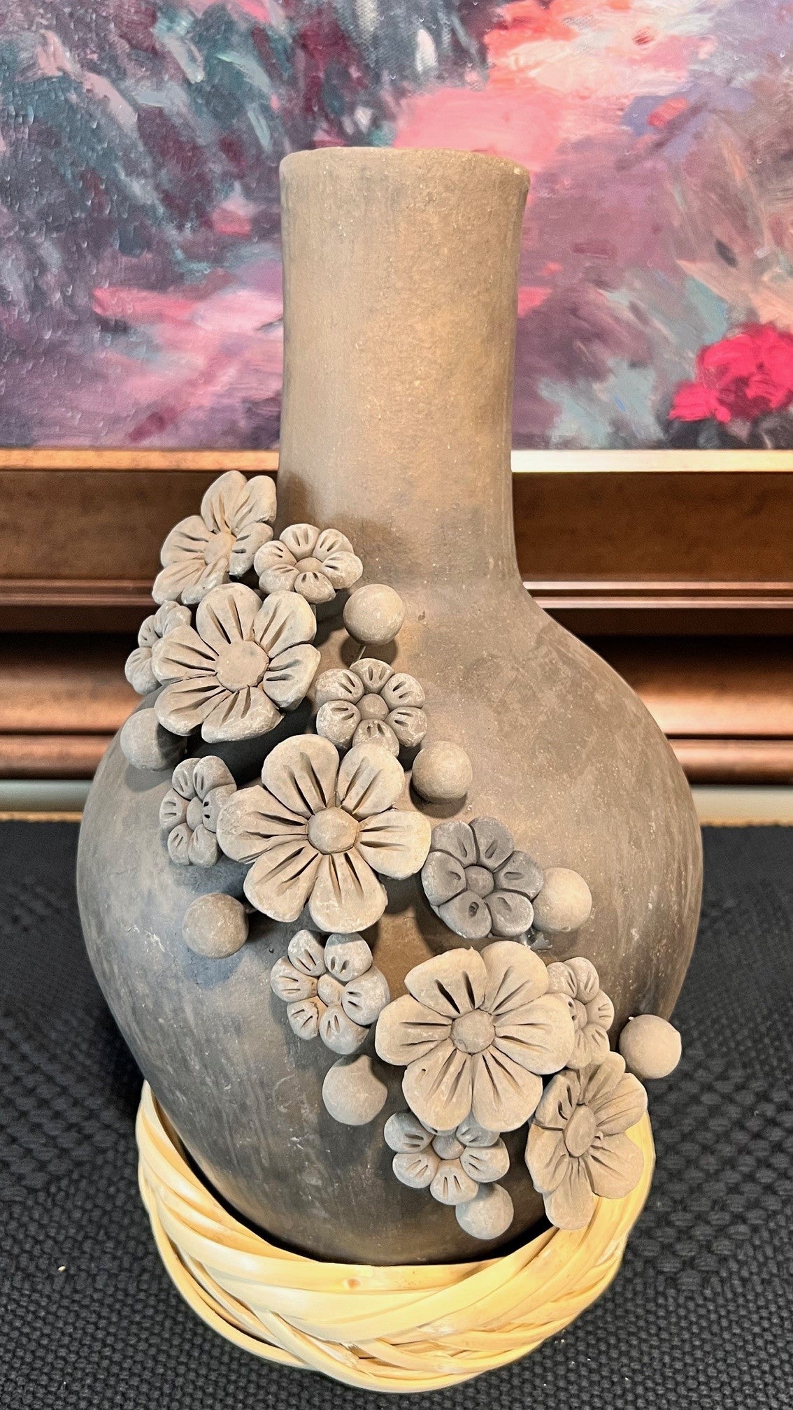 Atzompa Smoked Clay Vase w/ Flowers