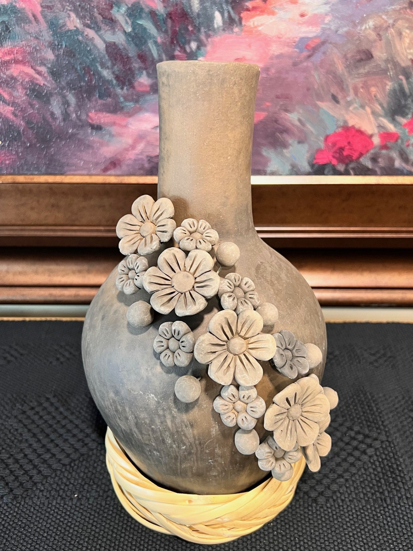 Atzompa Smoked Clay Vase w/ Flowers