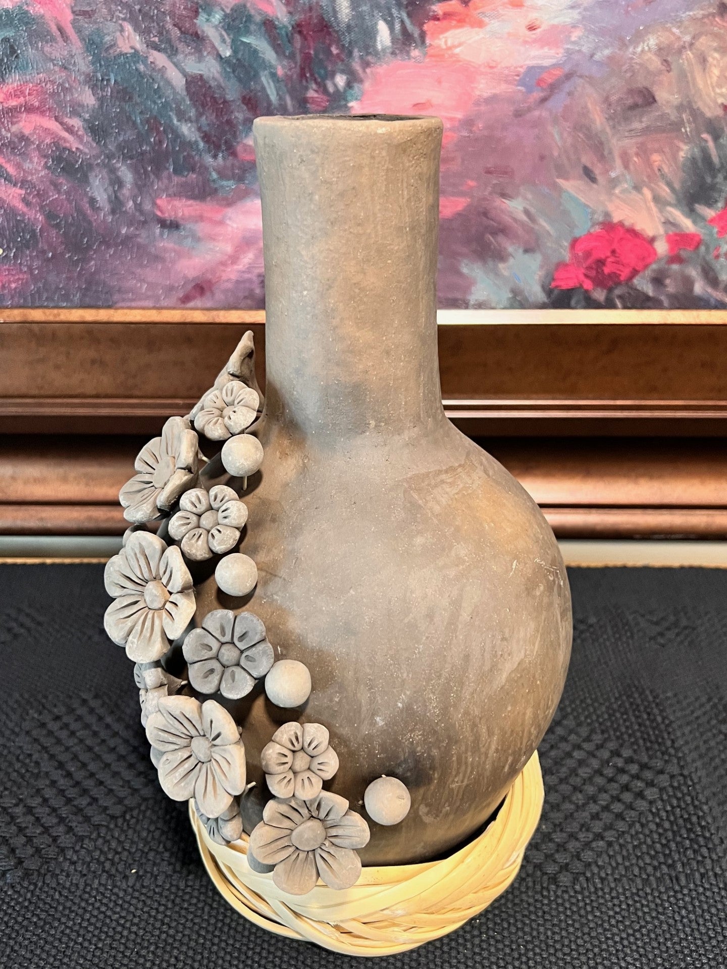 Atzompa Smoked Clay Vase w/ Flowers