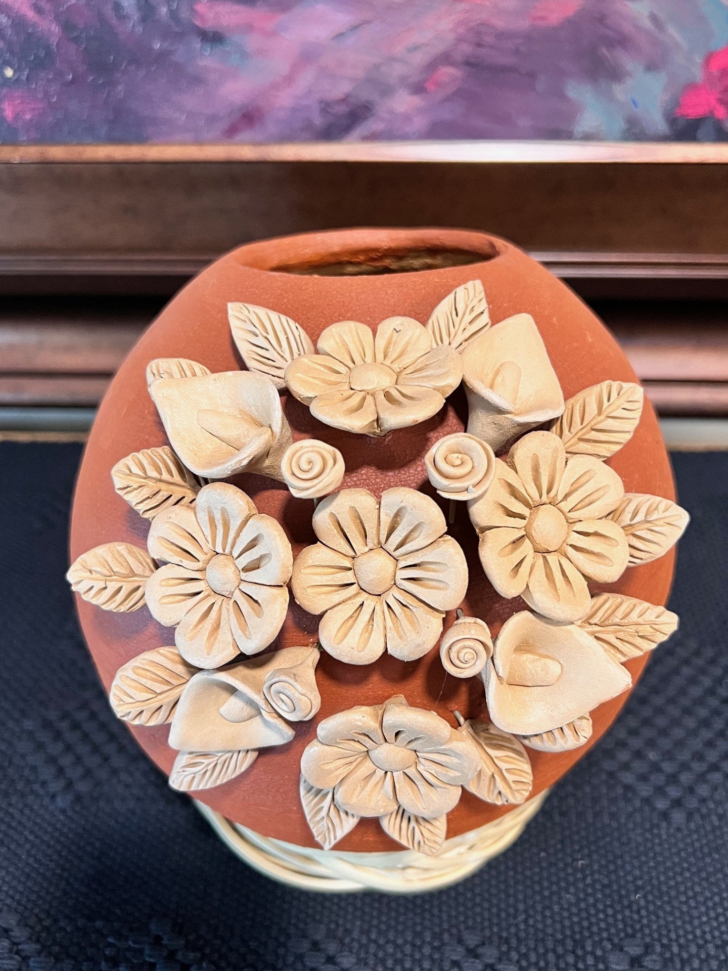 Atzompa Red Clay Vase w/ Flowers