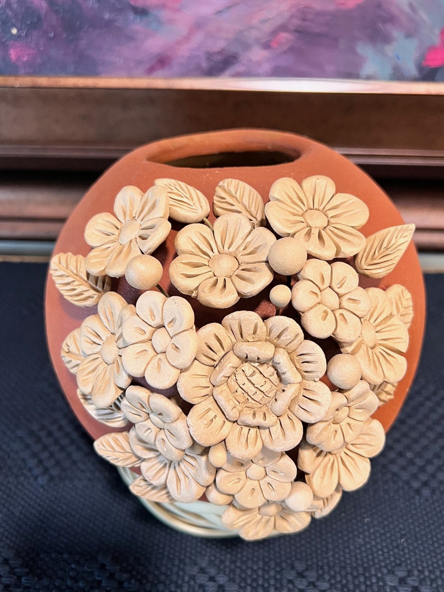 Atzompa Red Clay Vase w/ Flowers