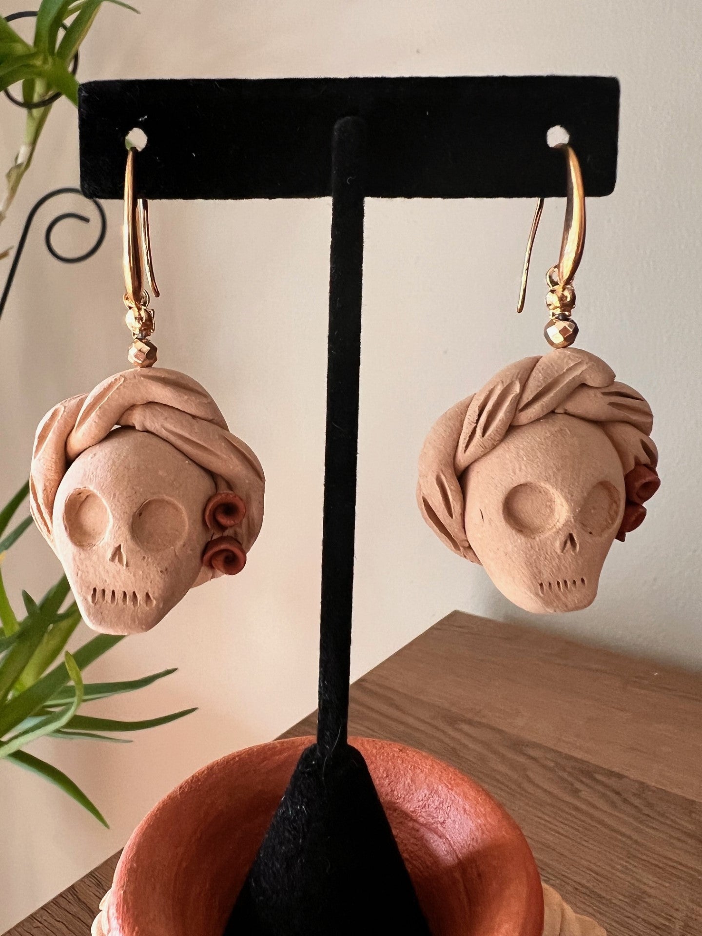 Atzompa Catrina Skull Clay Earrings