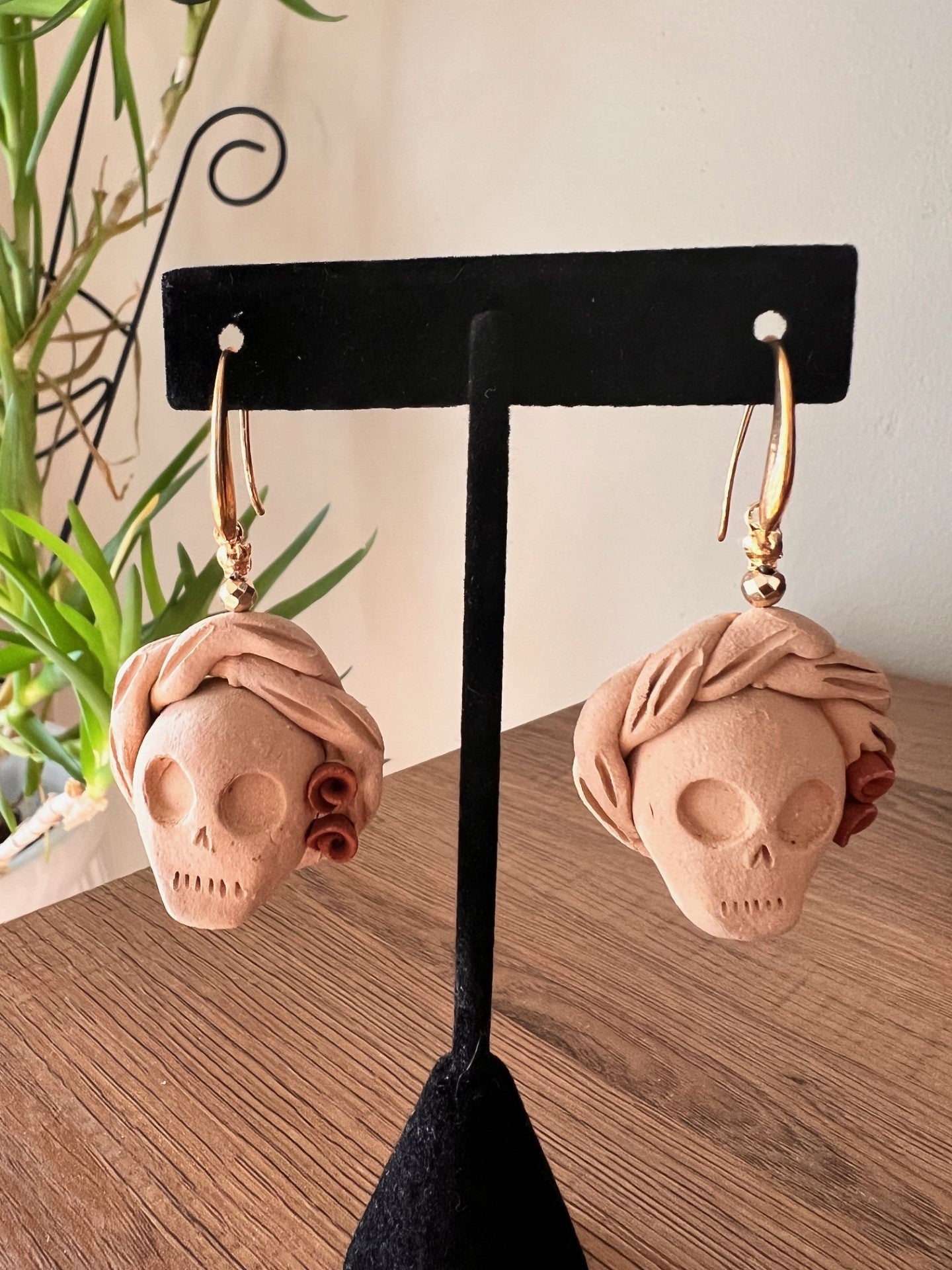 Atzompa Catrina Skull Clay Earrings