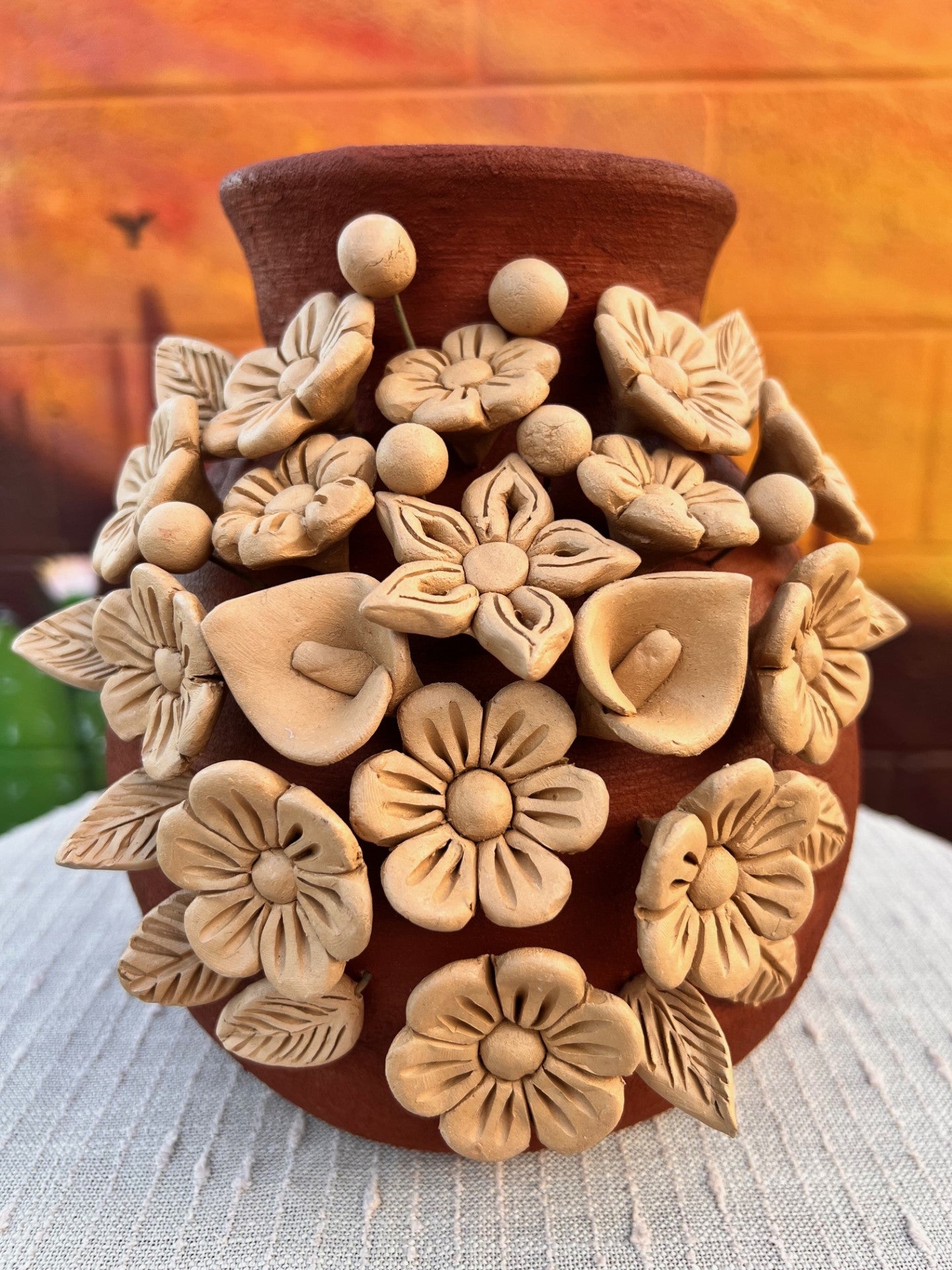 Atzompa Red Clay Vase w/ Flowers