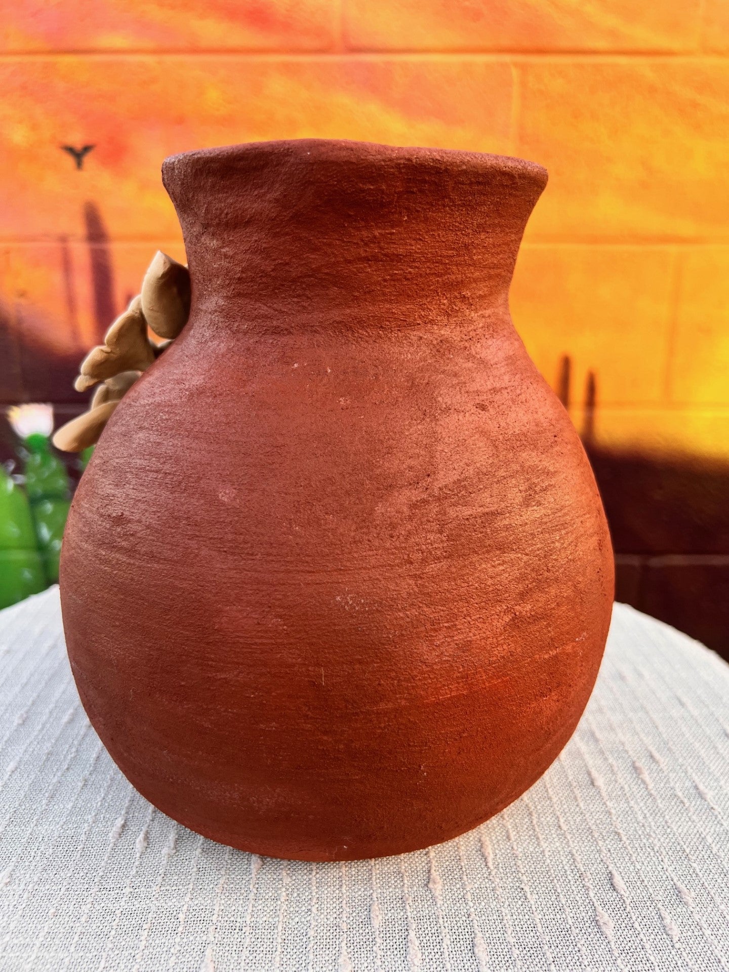 Atzompa Red Clay Vase w/ Flowers