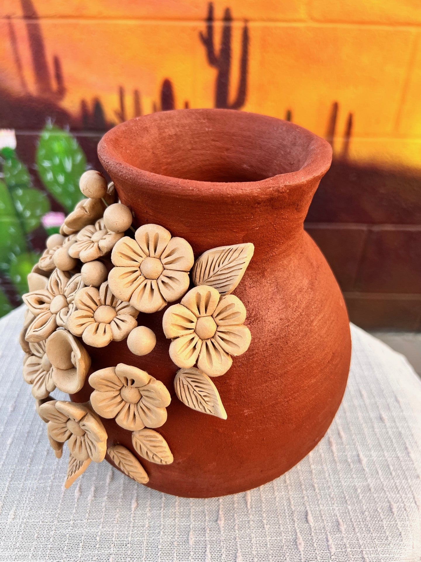 Atzompa Red Clay Vase w/ Flowers