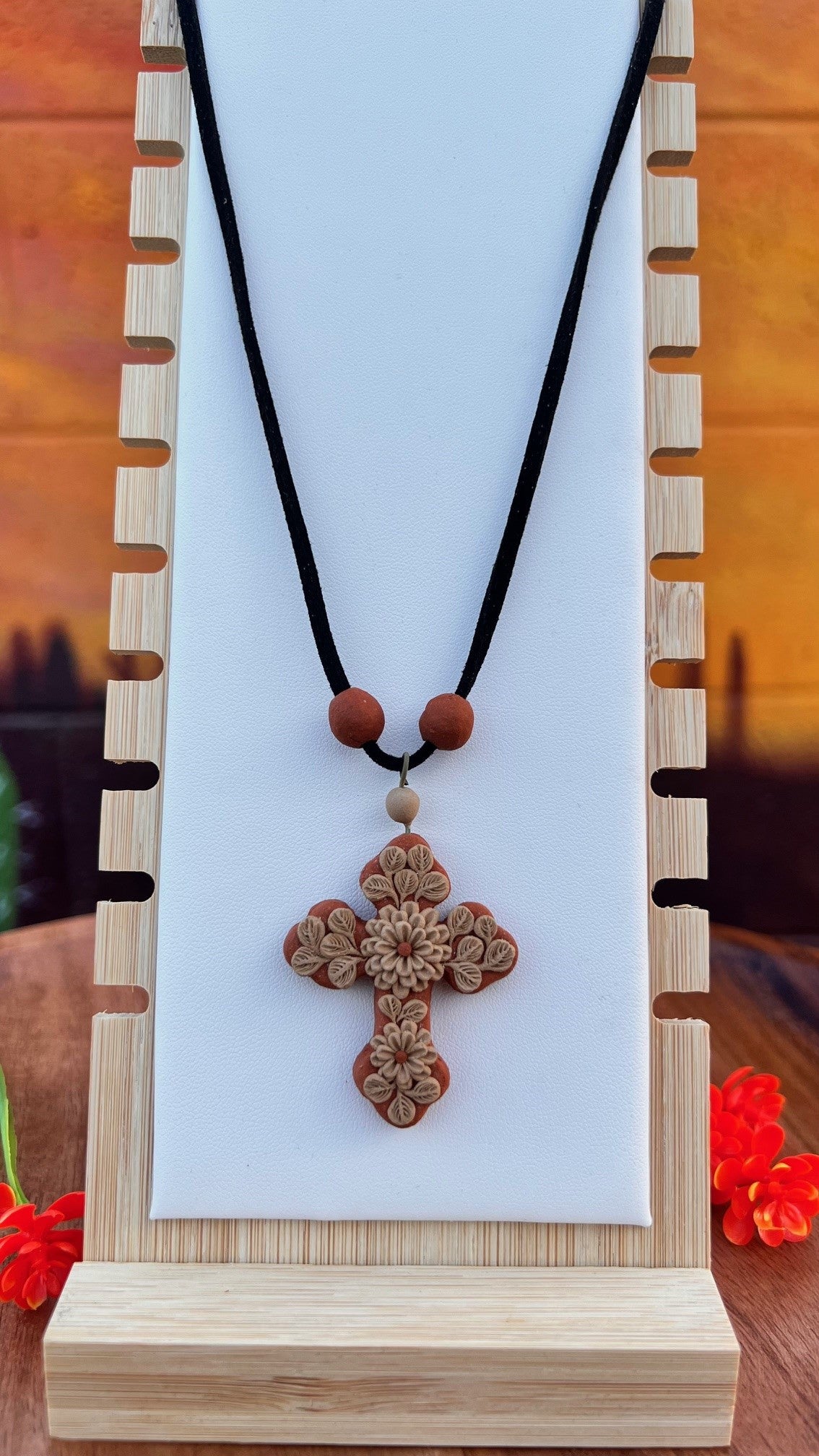 Atzompa Filigrana Necklace - 1.5" Clay Cross