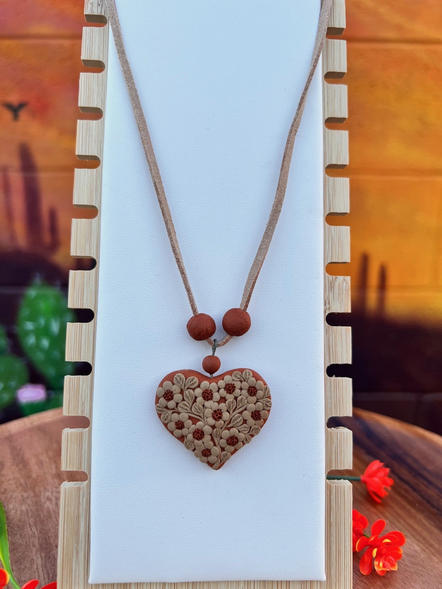 Atzompa Filigrana Necklace - 1.5" Clay Heart