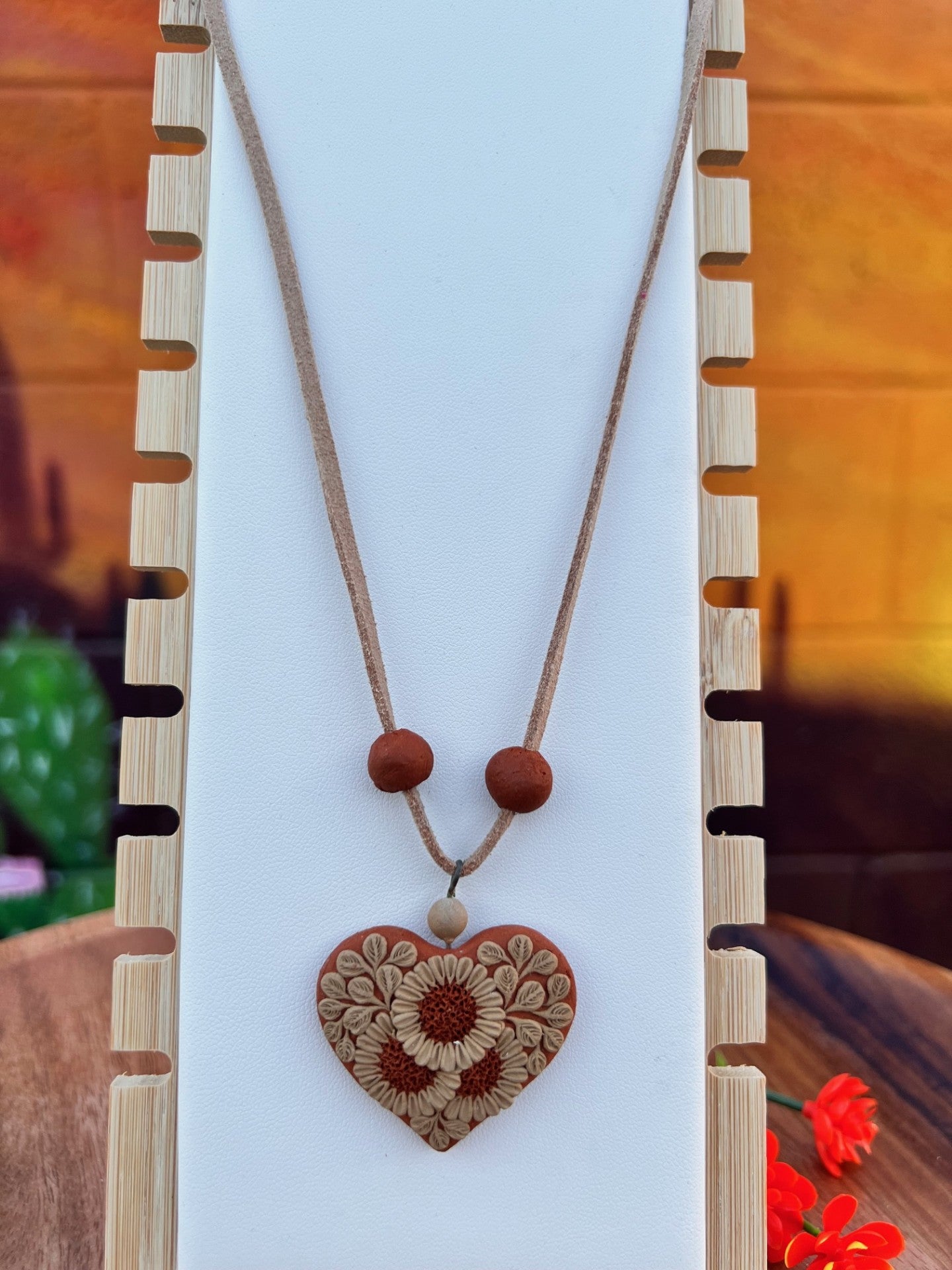 Atzompa Filigrana Necklace - 1.5" Clay Heart