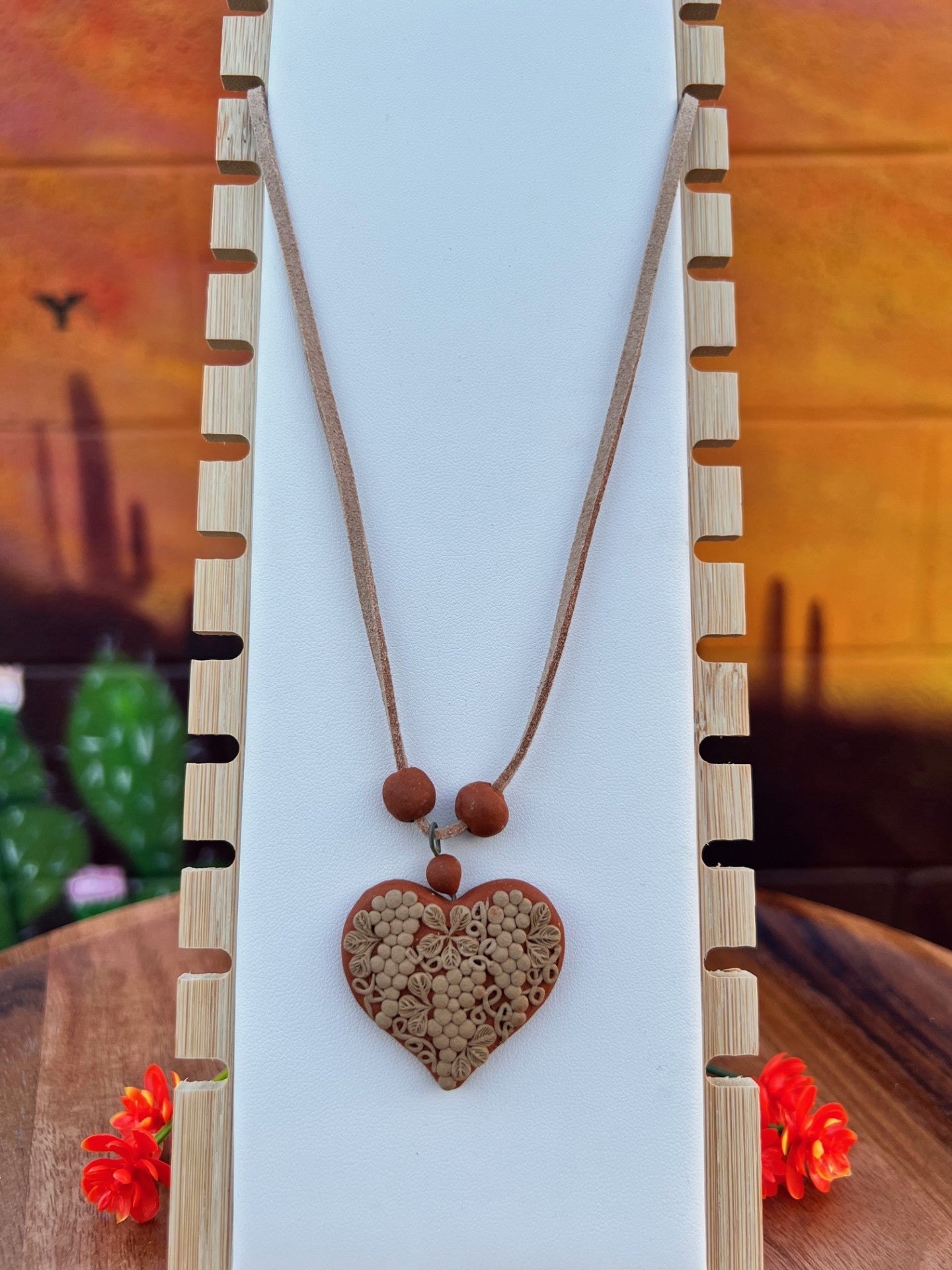 Atzompa Filigrana Necklace - 1.5" Clay Heart