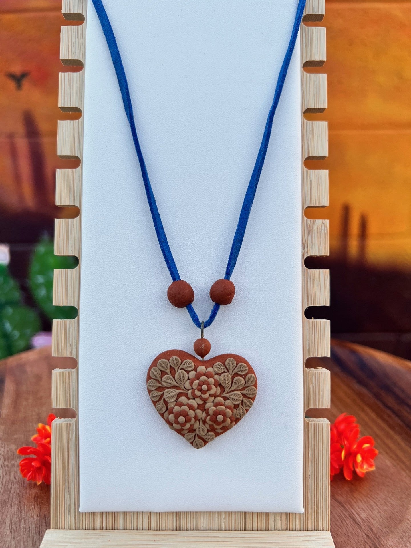 Atzompa Filigrana Necklace - 1.5" Clay Heart