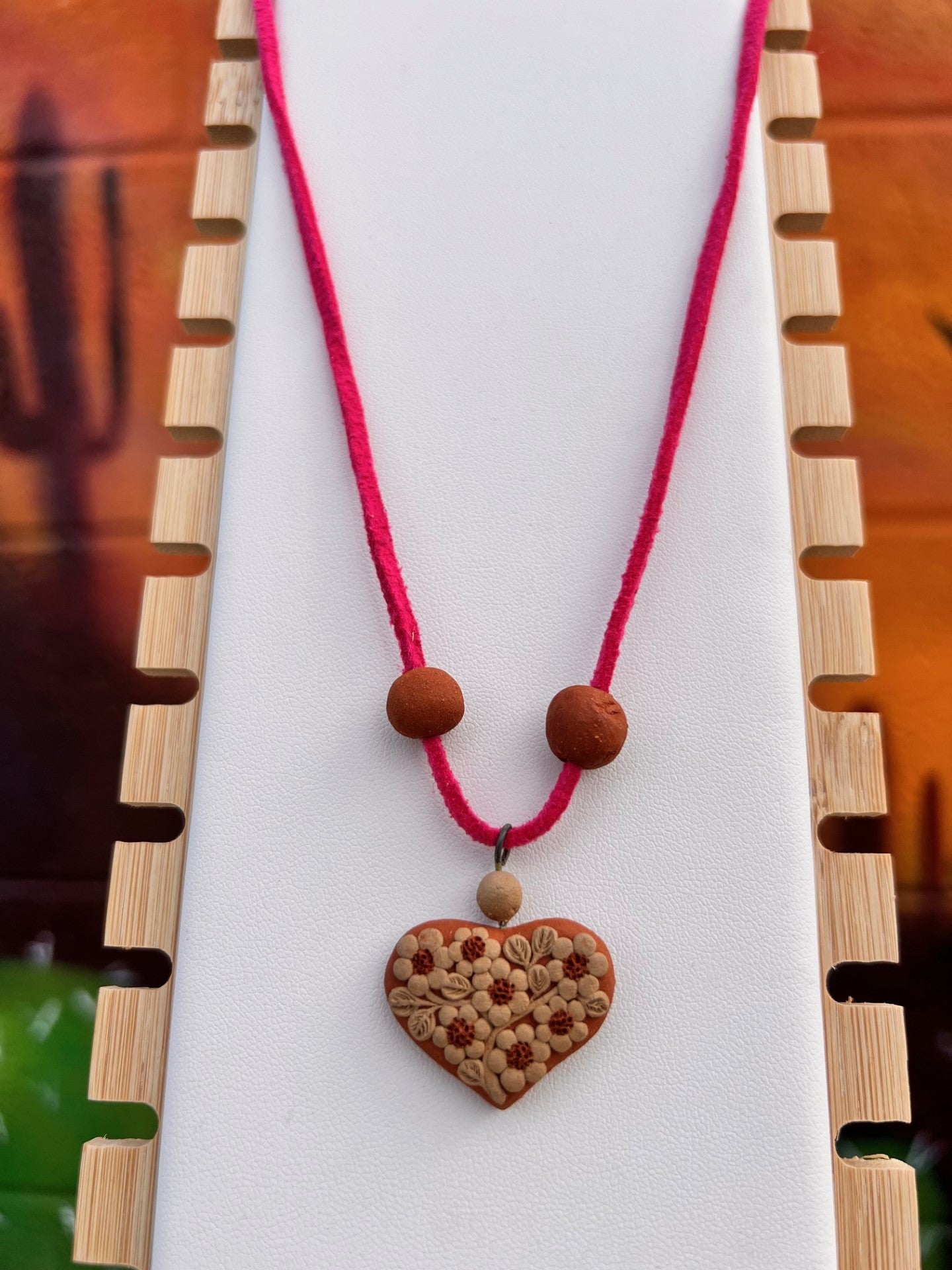 Atzompa Filigrana Necklace - 1" Clay Heart