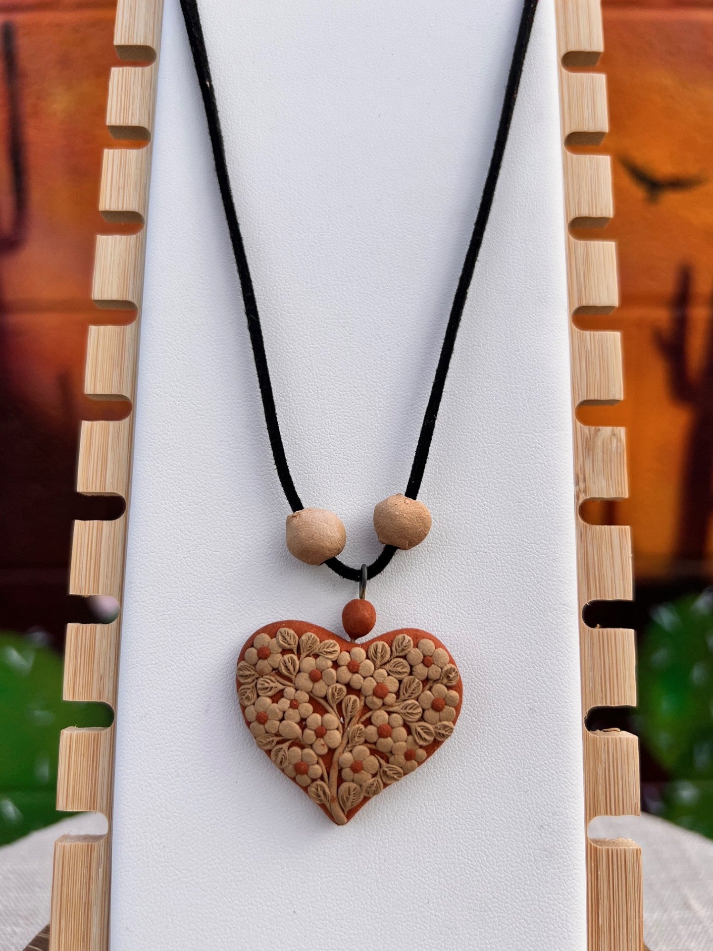 Atzompa Filigrana Necklace - 1.5" Clay Heart