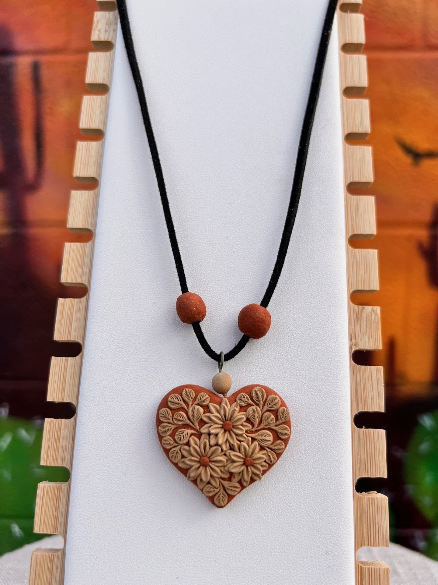 Atzompa Filigrana Necklace - 1.5" Clay Heart