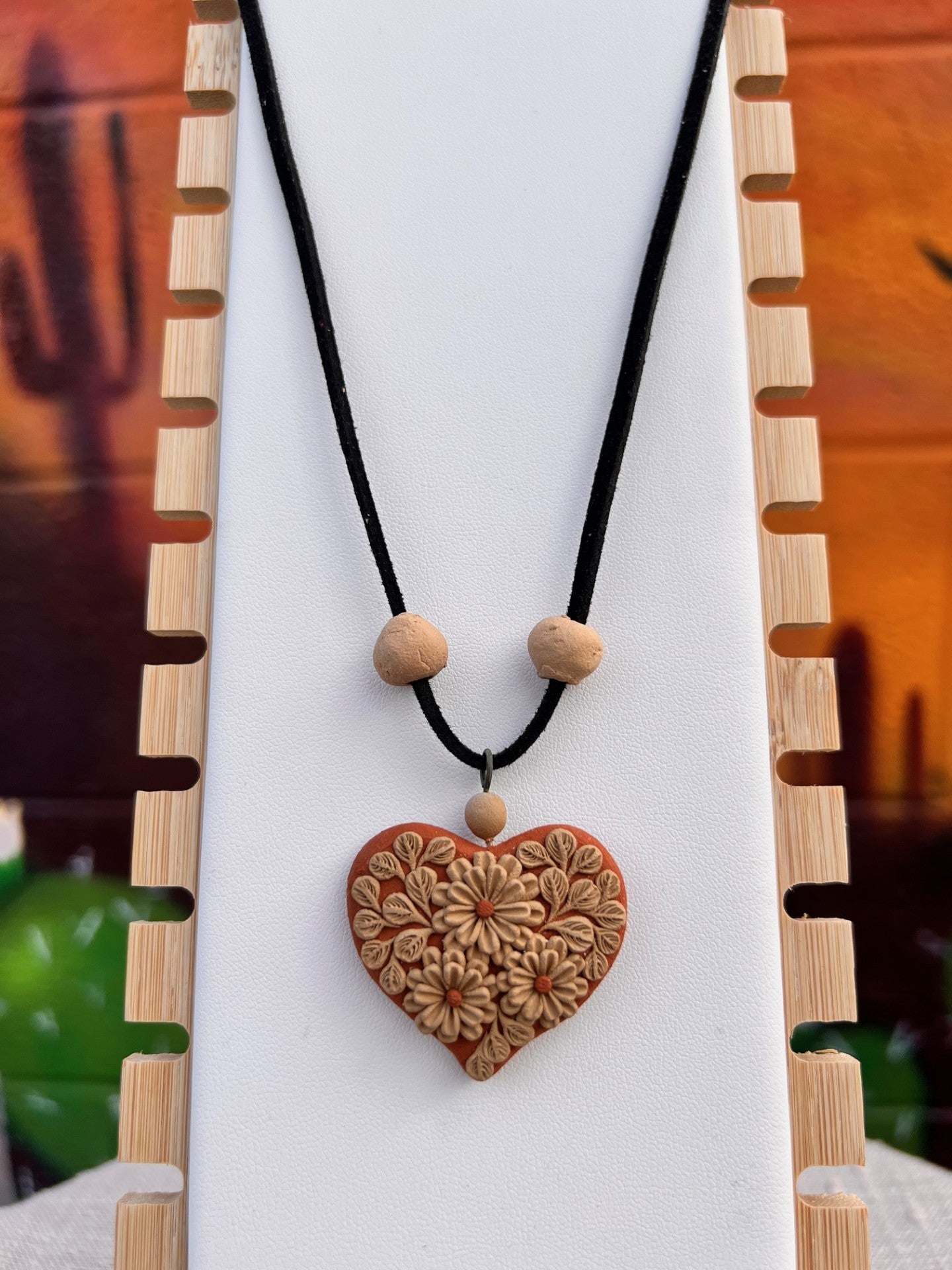 Atzompa Filigrana Necklace - 1.5" Clay Heart