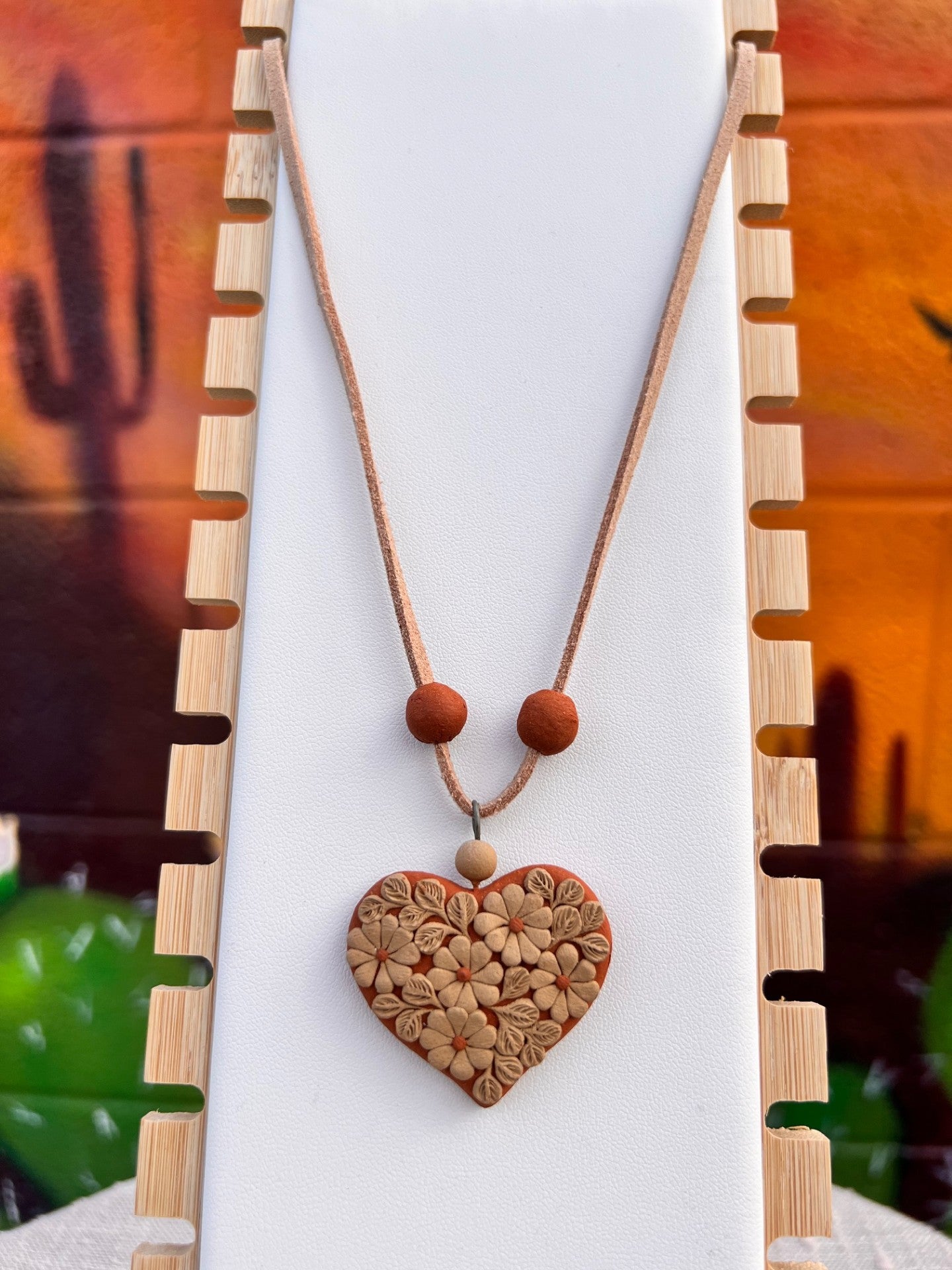 Atzompa Filigrana Necklace - 1.5" Clay Heart