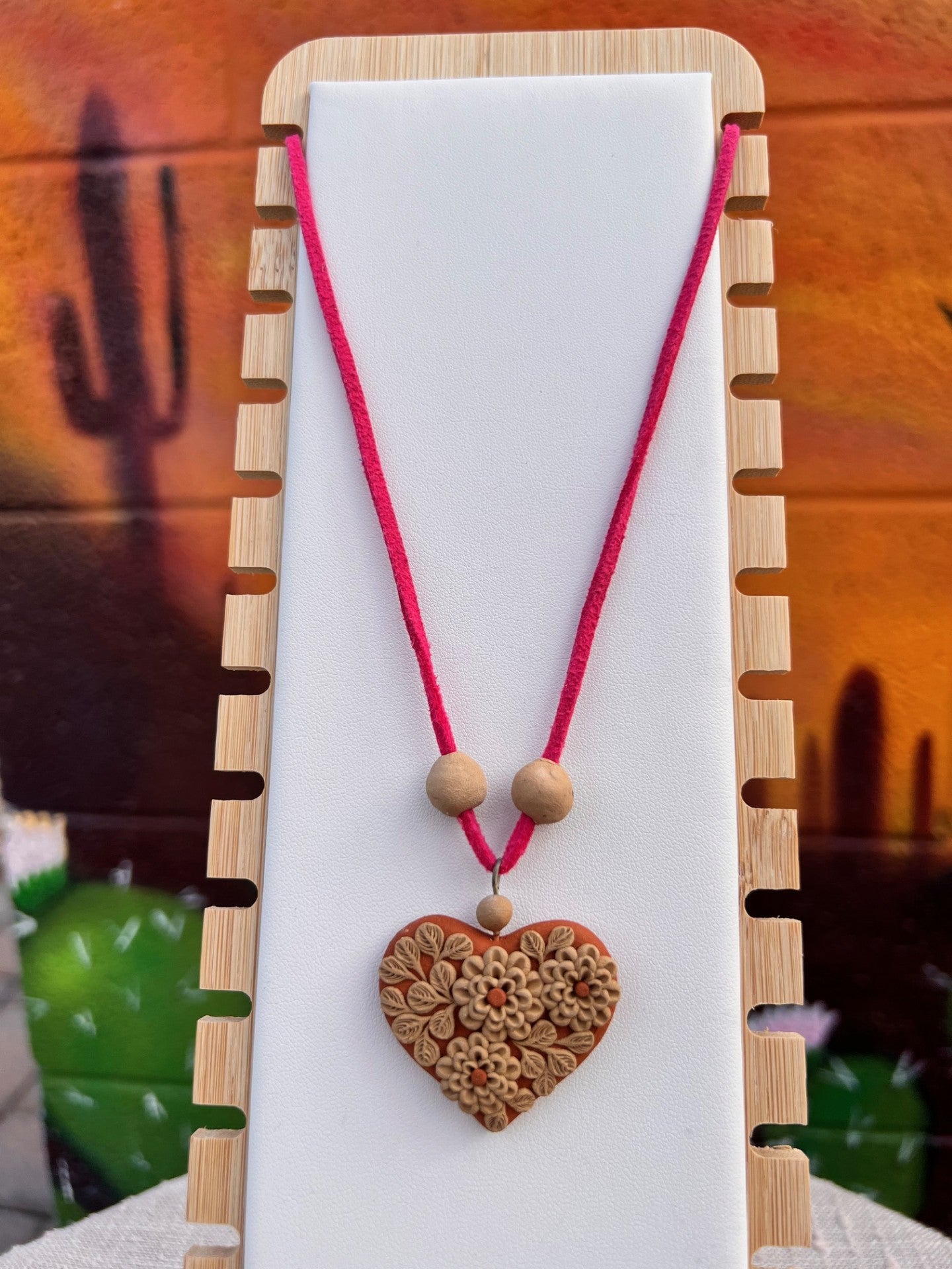 Atzompa Filigrana Necklace - 1.5" Clay Heart